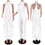Nightclub clothing fashion sexy open back wide leg ruffle jumpsuit