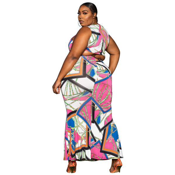 Casual Fashion Contrast Color Colorful Print Plus Size Dress