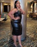 Plus Size Ladies Fashion Casual Sling PU Leather Dress