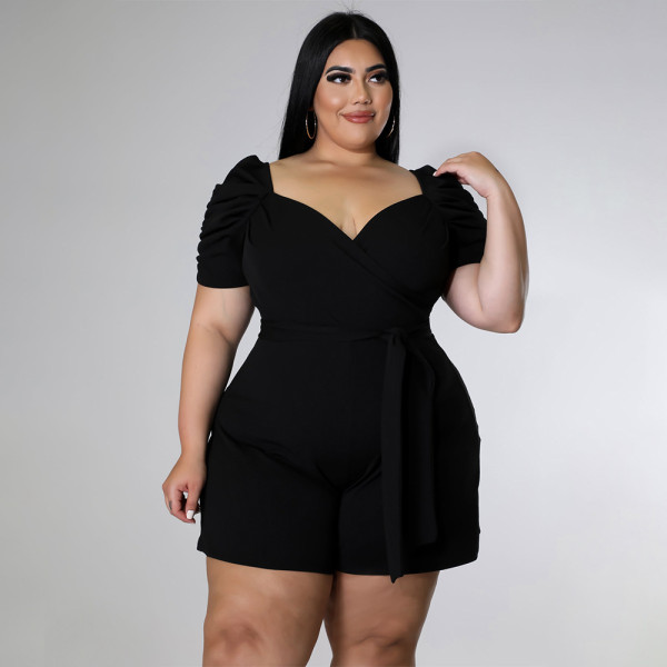 Ladies Casual Fashion Sexy Solid Color Belt Large Size Jumpsuit