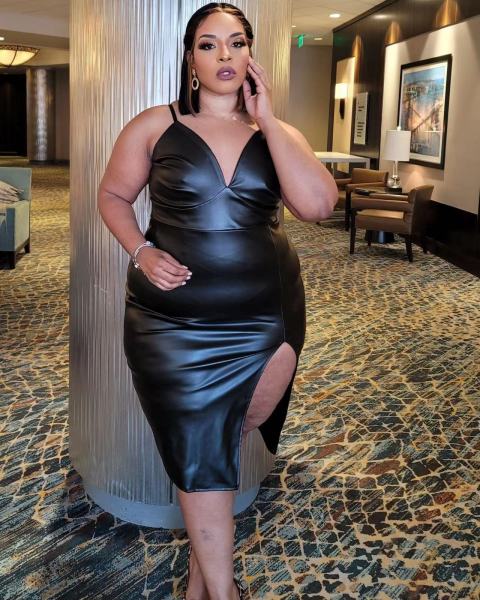 Plus Size Ladies Fashion Casual Sling PU Leather Dress