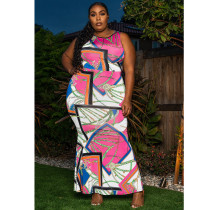Casual Fashion Contrast Color Colorful Print Plus Size Dress Casual Fashion Contrast Color Colorful Print Plus Size Dress