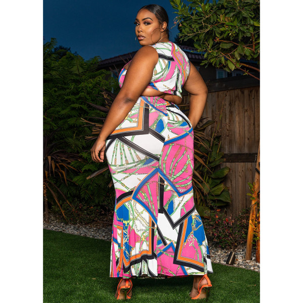 Casual Fashion Contrast Color Colorful Print Plus Size Dress