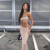 Women's suspenders show navel small tube top high waist bag hip skirt casual suit women