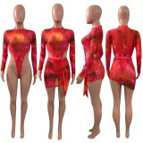 printed mesh skirt suit