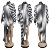 Sexy Black and White Striped Irregular Skirt Nightclub Suit