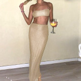 Women's suspenders show navel small tube top high waist bag hip skirt casual suit women
