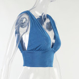 Sleeveless Sexy V-Neck Cropped Navel Backless Solid Color Slim Tank Top