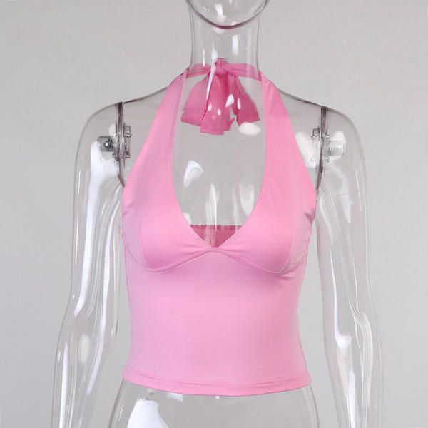 Halter V-Neck Show Breast Strap Sexy Slim Backless Top