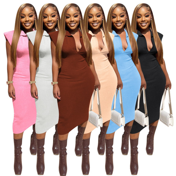 roman sleeveless polo-neck dress