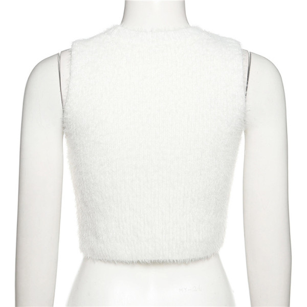 Women's fashion round neck sexy hollowed-out short cropped navel solid color vest