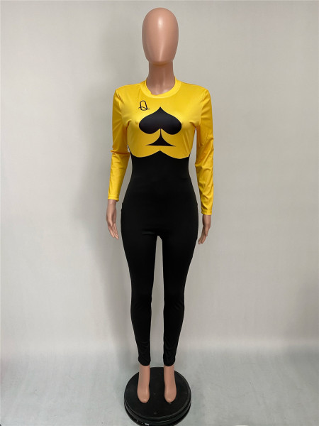 Women's Long Sleeve Poker Print Jumpsuit Women's