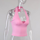 Halter V-Neck Show Breast Strap Sexy Slim Backless Top
