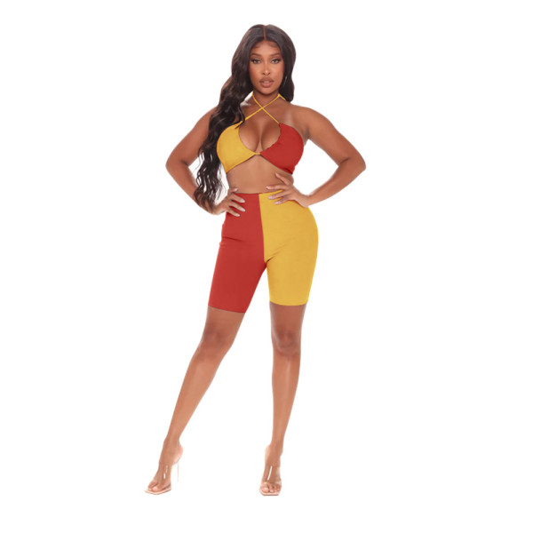 Beach Suit Sleeveless Sexy Suspender Colorblock Women's Clothing