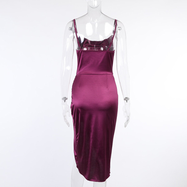 Sexy Slit Satin Slim Fit Sexy Sling Slit Dress Women