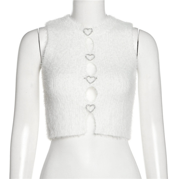 Women's fashion round neck sexy hollowed-out short cropped navel solid color vest