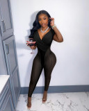 Mesh Korean Velvet Panel Jumpsuit