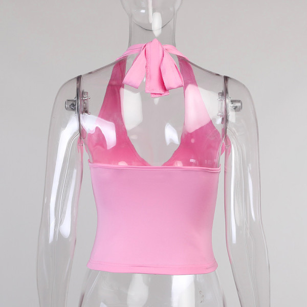 Halter V-Neck Show Breast Strap Sexy Slim Backless Top