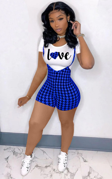 Sexy Suspender Jumpsuit Women Fashion Slim Two Piece Print Suit