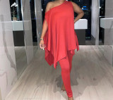Women's Fashion Sleeveless Oblique Off-the-shoulder Solid Color Two-piece Suit