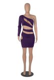 Women's nightclub solid color personality single-sleeve slanted shoulder slim sexy package hip dress women