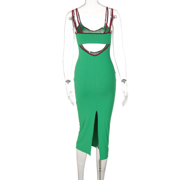 Slit cutout halter dress