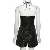 Women's fashion halter neck sexy one-shoulder open-back slim jumpsuit women