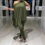 Women's Fashion Sleeveless Oblique Off-the-shoulder Solid Color Two-piece Suit