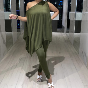 Women's Fashion Sleeveless Oblique Off-the-shoulder Solid Color Two-piece Suit