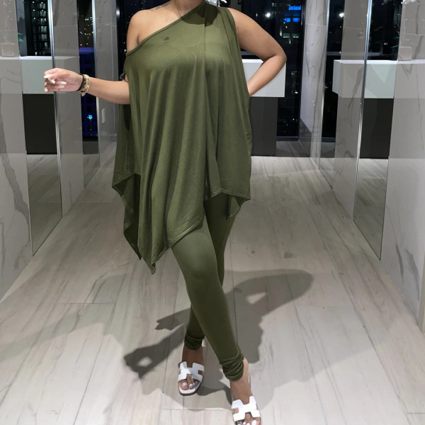 Women's Fashion Sleeveless Oblique Off-the-shoulder Solid Color Two-piece Suit