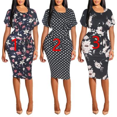 Summer short sleeve round neck sexy floral women's dress
