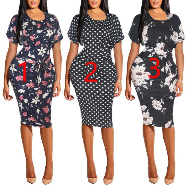 Summer short sleeve round neck sexy floral women's dress