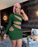 Women's nightclub solid color personality single-sleeve slanted shoulder slim sexy package hip dress women