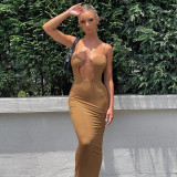 Women's fashion suspenders sexy hollow low-cut open-back slim hip dress