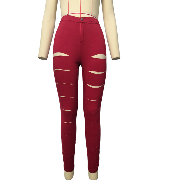 Ladies Fashion ripped high elastic pencil pants