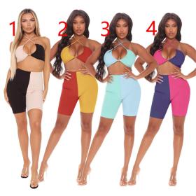 Beach Suit Sleeveless Sexy Suspender Colorblock Women's Clothing