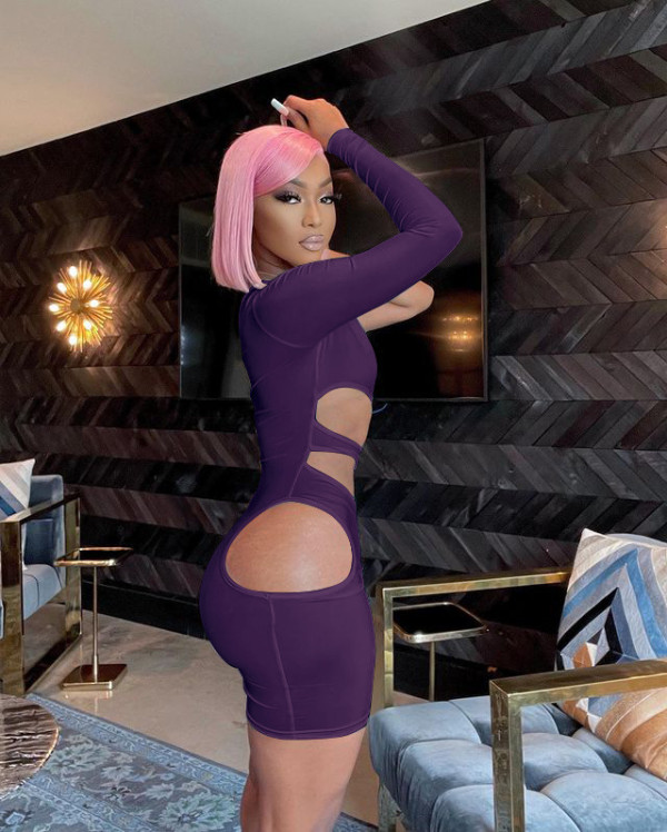 Women's nightclub solid color personality single-sleeve slanted shoulder slim sexy package hip dress women