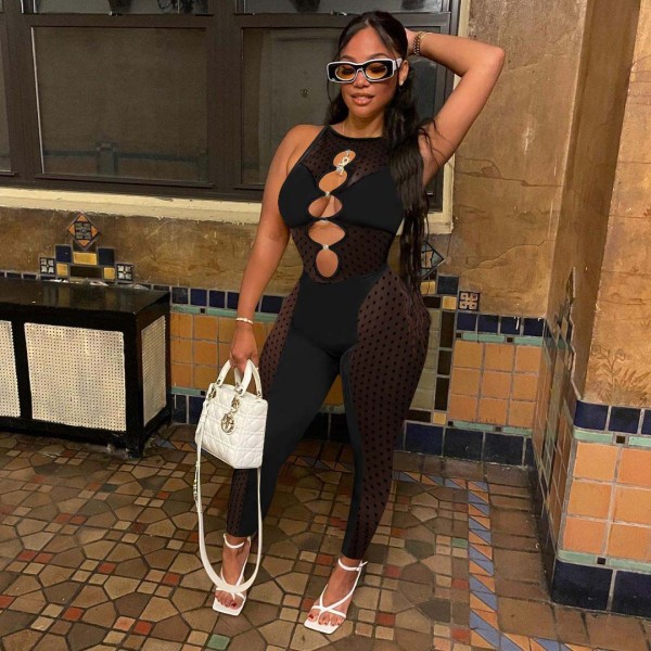 Mesh milk silk paneled jumpsuit