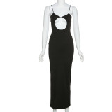 Women's fashion suspenders sexy hollow low-cut open-back slim hip dress