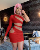 Women's nightclub solid color personality single-sleeve slanted shoulder slim sexy package hip dress women