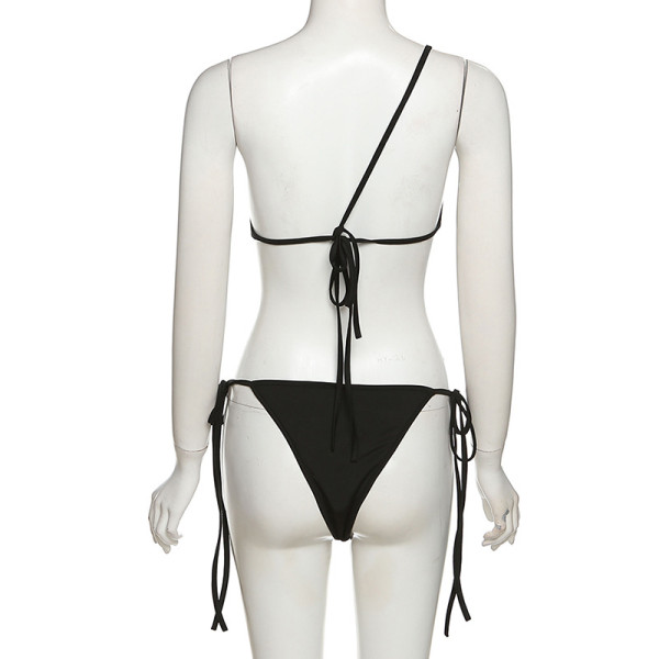 Women's sexy one-shoulder see-through mesh vest strapping briefs suit women