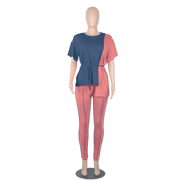 Color matching women's suit solid color casual short-sleeved t-shirt personality women