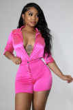 Fashion OL solid color bright short-sleeved women's suit