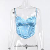 Printed fishbone sling tunic sexy backless hot girl outer vest