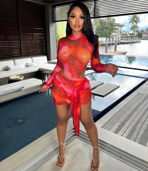 printed mesh skirt suit