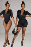 Fashion OL solid color bright short-sleeved women's suit