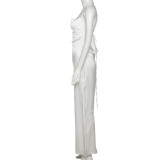 Women's fashion suspenders sexy backless one-shoulder slim slit dress women