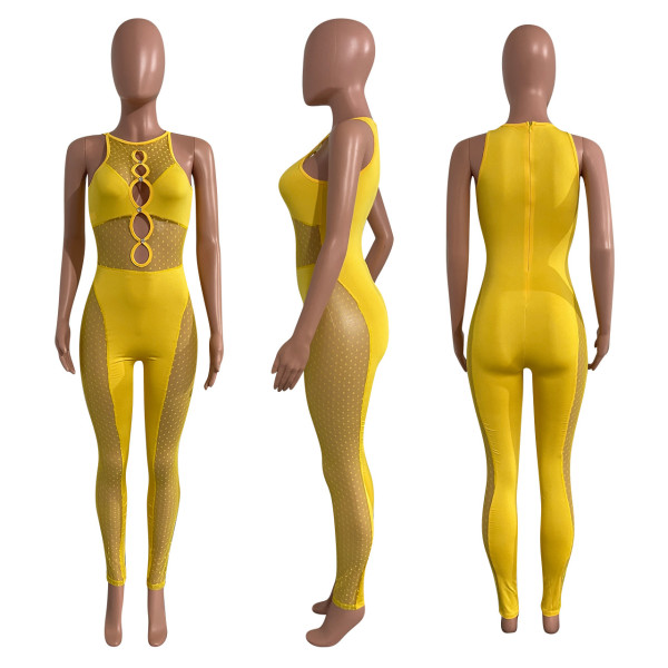 Mesh milk silk paneled jumpsuit