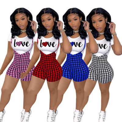 Sexy Suspender Jumpsuit Women Fashion Slim Two Piece Print Suit