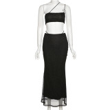 Women's suspenders show navel small tube top high waist bag hip skirt casual suit women